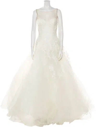 Pre-owned Pronovias Bateau Neckline Wedding Dress In Neutral