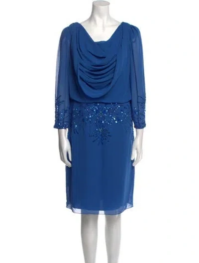 Pre-owned Pronovias Cowl Neck Midi Length Dress In Blue