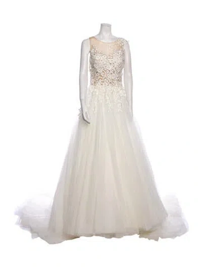 Pre-owned Pronovias Crew Neck Long Dress In Neutral