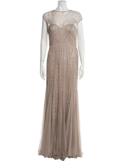 Pre-owned Pronovias Crew Neck Long Dress In Neutral