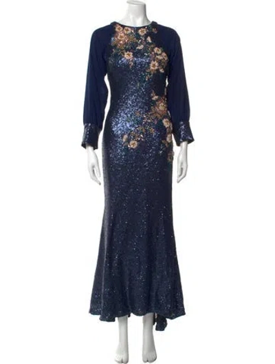 Pre-owned Pronovias Floral Print Long Dress In Blue