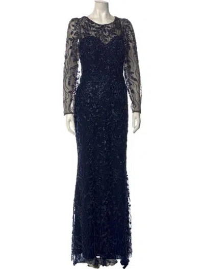 Pre-owned Pronovias Floral Print Long Dress In Blue