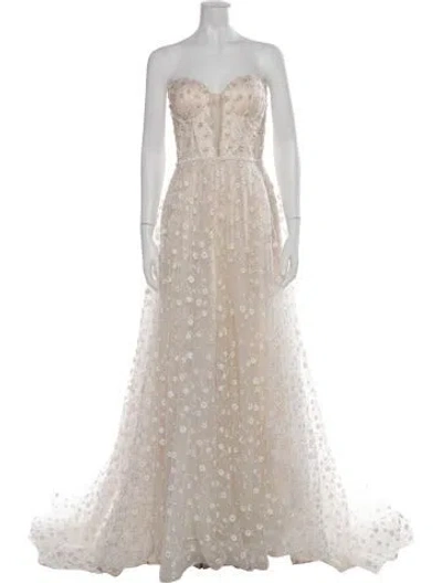 Pre-owned Pronovias Floral Print Long Dress In Neutrals