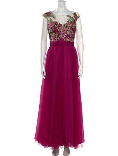 Pre-owned Pronovias Floral Print Long Dress In Pink