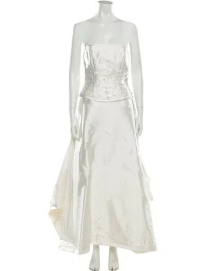Pre-owned Pronovias Floral Print Long Dress In White