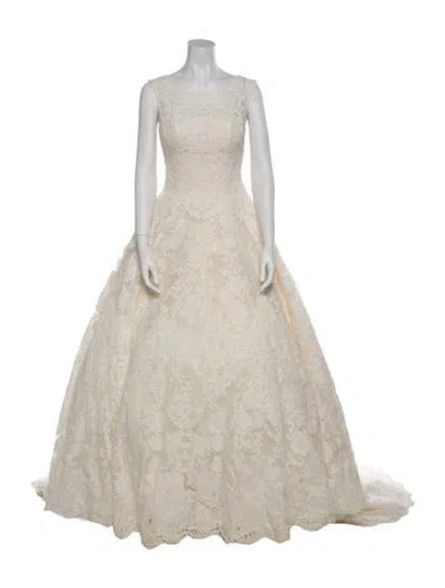 Pre-owned Pronovias Lace Long Dress In Neutral