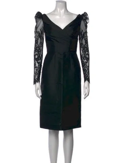 Pre-owned Pronovias Lace Pattern Knee-length Dress In Black