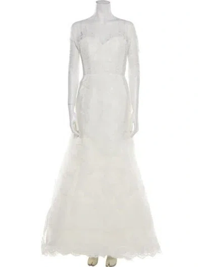 Pre-owned Pronovias Lace Pattern Long Dress In Neutral