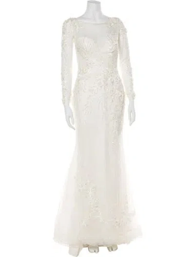 Pre-owned Pronovias Lace Pattern Long Dress In Neutral