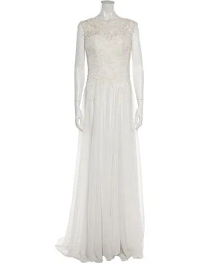 Pre-owned Pronovias Lace Pattern Long Dress In Neutral