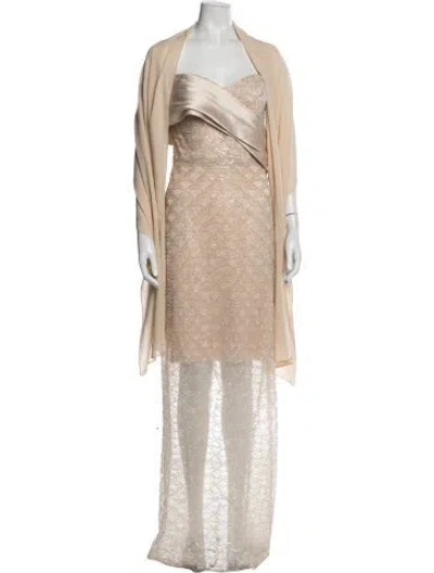 Pre-owned Pronovias Lace Pattern Long Dress In Neutrals