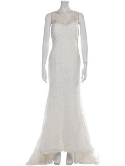Pre-owned Pronovias Lace Pattern Long Dress In Neutrals