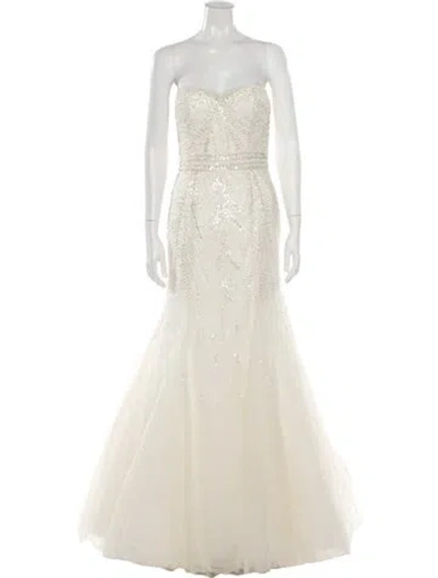 Pre-owned Pronovias Lace Pattern Long Dress In Neutrals