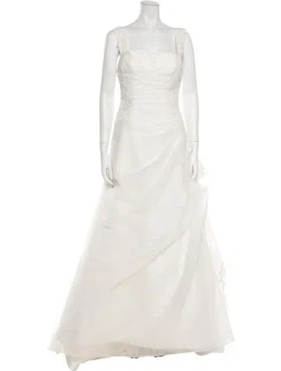 Pre-owned Pronovias Lace Pattern Long Dress In Neutrals