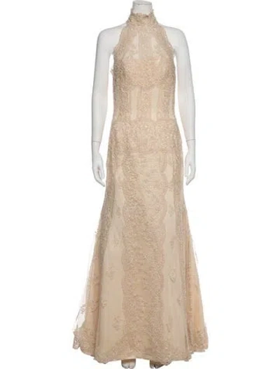 Pre-owned Pronovias Lace Pattern Long Dress In Neutrals