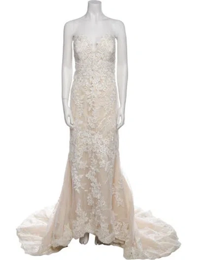 Pre-owned Pronovias Lace Pattern Long Dress W/ Tags In Neutral