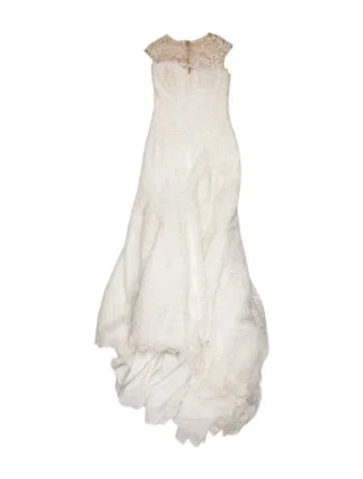 Pre-owned Pronovias Lace Pattern Long Dress In White