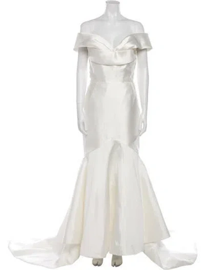 Pre-owned Pronovias Off-the-shoulder Long Dress In White