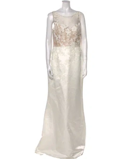 Pre-owned Pronovias Satin Long Dress In Neutral
