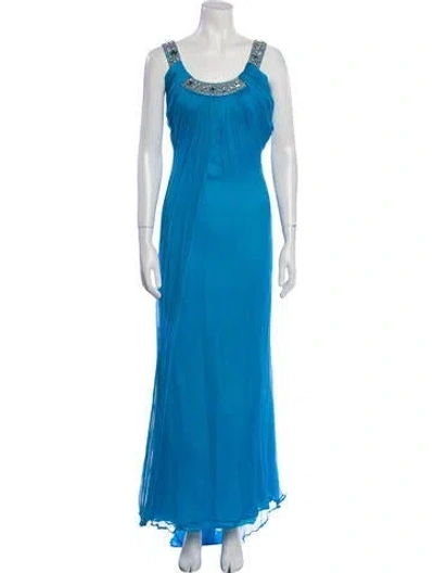 Pre-owned Pronovias Scoop Neck Long Dress In Blue