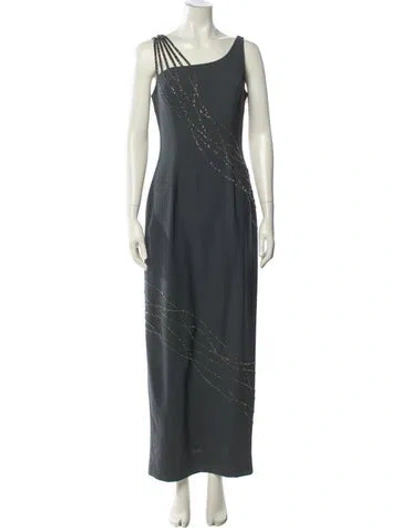 Pre-owned Pronovias Scoop Neck Long Dress In Gray