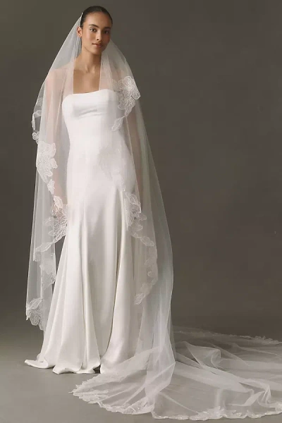Pronovias Sequin Floral Cathedral Veil In White