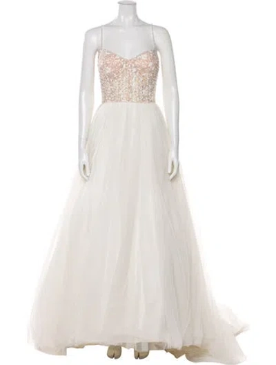 Pre-owned Pronovias Square Neckline Long Dress In Neutral