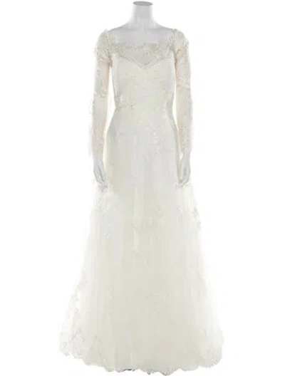 Pre-owned Pronovias Square Neckline Long Dress In Neutral