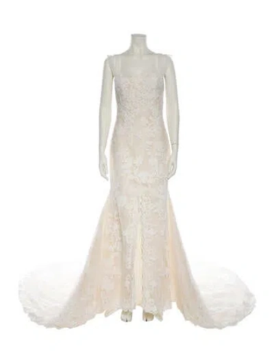 Pre-owned Pronovias Square Neckline Long Dress In Neutral