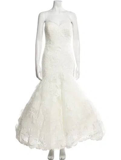 Pre-owned Pronovias Strapless Long Dress In Neutral
