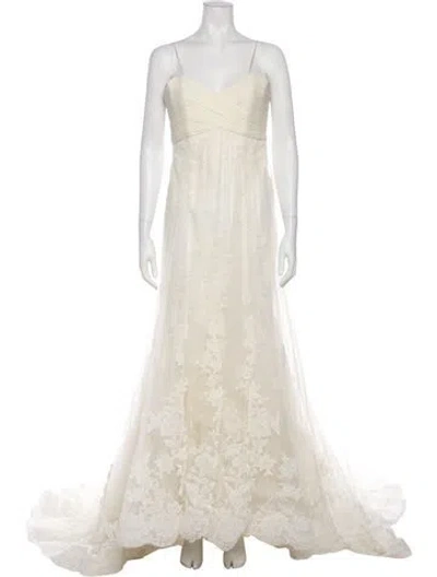 Pre-owned Pronovias Strapless Long Dress In Neutral