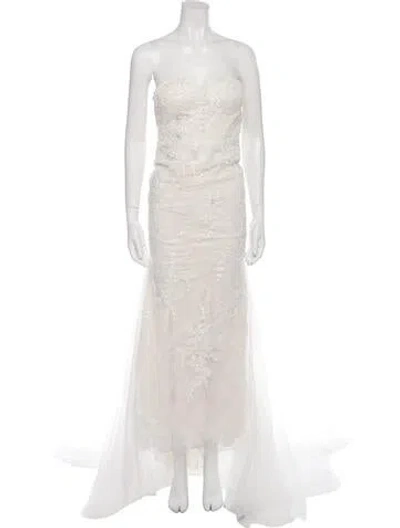 Pre-owned Pronovias Strapless Long Dress In Neutral