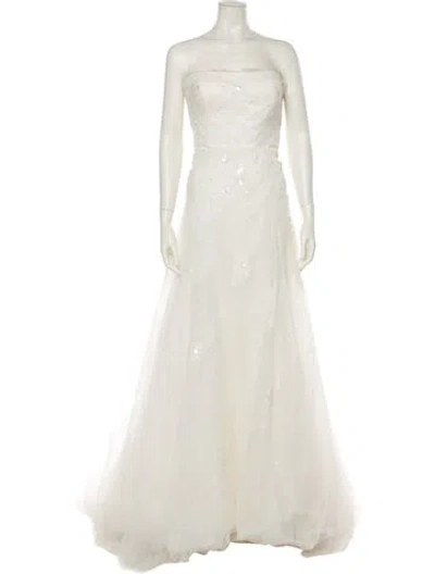 Pre-owned Pronovias Strapless Long Dress In Neutral