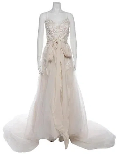 Pre-owned Pronovias Strapless Long Dress In Neutral