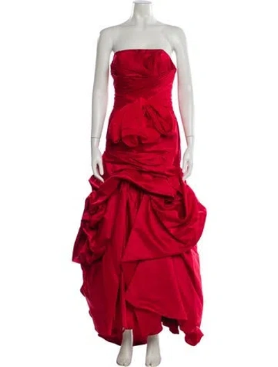 Pre-owned Pronovias Strapless Long Dress In Red