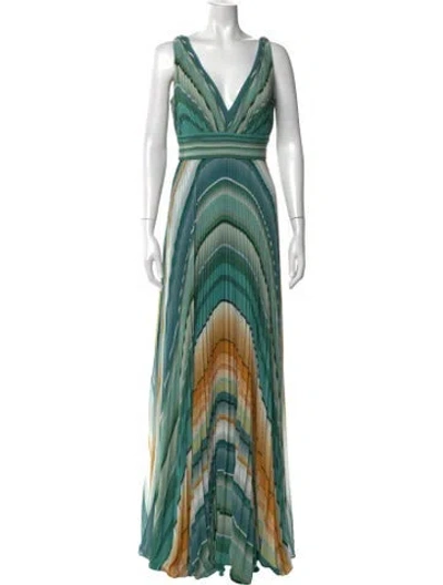 Pre-owned Pronovias Striped Long Dress In Green