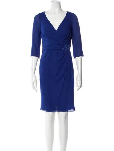 Pre-owned Pronovias V-neck Knee-length Dress In Blue