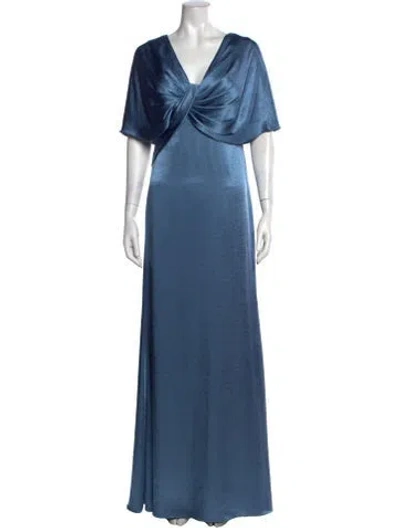 Pre-owned Pronovias V-neck Long Dress In Blue
