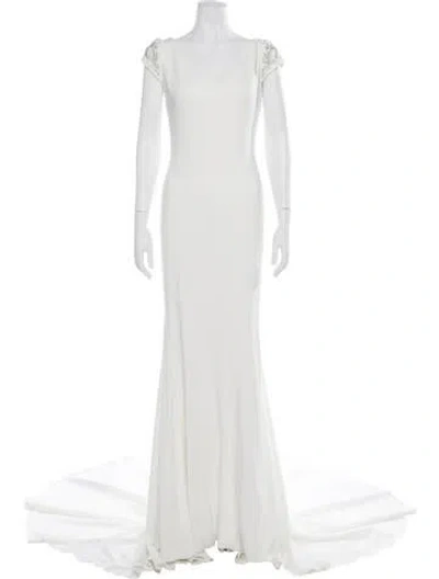 Pre-owned Pronovias V-neck Long Dress In Grey