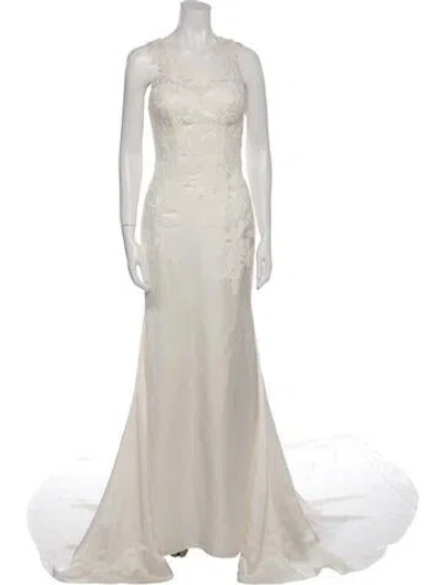 Pre-owned Pronovias V-neck Long Dress In Neutral