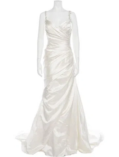 Pre-owned Pronovias V-neck Long Dress In Neutral