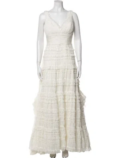 Pre-owned Pronovias V-neck Long Dress In Neutral