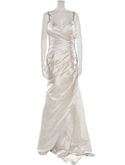 Pre-owned Pronovias V-neck Long Dress In Neutrals