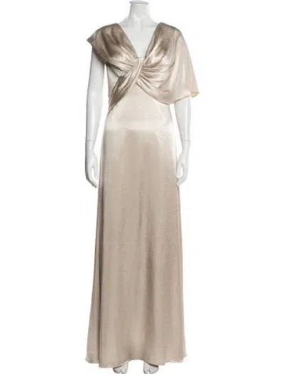 Pre-owned Pronovias V-neck Long Dress In Neutrals