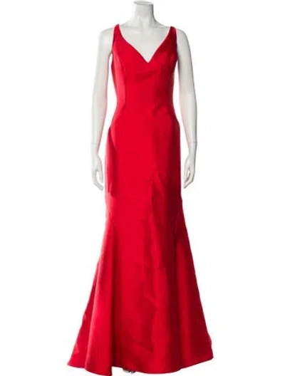 Pre-owned Pronovias V-neck Long Dress In Red
