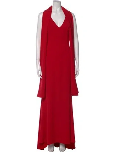 Pre-owned Pronovias V-neck Long Dress In Red