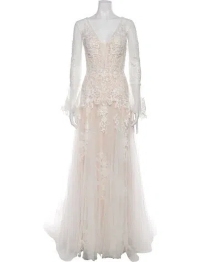 Pre-owned Pronovias V-neck Long Dress W/ Tags In Neutral