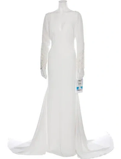 Pre-owned Pronovias V-neck Long Dress In White
