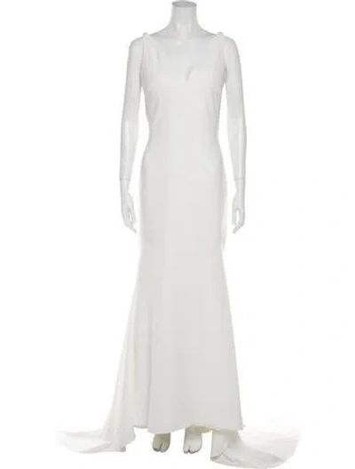 Pre-owned Pronovias V-neck Long Dress In White
