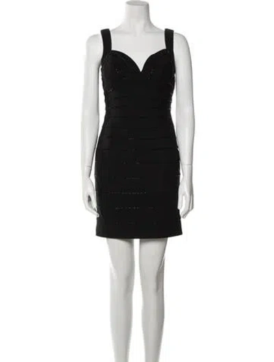Pre-owned Pronovias V-neck Mini Dress In Black
